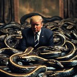 Donald Trump with snakes outside and inside his head meme