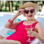 Old lady in pool