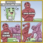 Guy getting beat up | I WANNA BE STRESSLESS AND HAPPY; LINEAR ALGEBRA; ME; LINEAR ALGEBRA; CALCULUS | image tagged in guy getting beat up | made w/ Imgflip meme maker