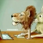Rabbit behind lion meme