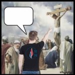 Fascist pointing at refugee