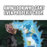 Aww look who can’t say | AWW LOOK WHO CANT EVEN PROPERLY CROP. | image tagged in aww look who can t say | made w/ Imgflip meme maker