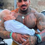 Eros Luxor holding Sleepy Joe AI image meme