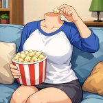 headless anime girl eating popcorn
