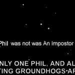 Phil is Not the Imposter | Punxsutawney Phil; "THERE IS ONLY ONE PHIL, AND ALL OTHER WEATHER-PREDICTING GROUNDHOGS ARE IMPOSTORS" | image tagged in among us not the imposter,punxsutawney phil | made w/ Imgflip meme maker