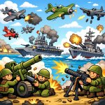 Machine guns, airplanes,warships,artillery