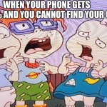 Where is my phone charger at? | WHEN YOUR PHONE GETS DOWN TO 10% AND YOU CANNOT FIND YOUR CHARGER. | image tagged in nick-pocalypse now,rugrats,phone charge,charger,the sky is falling,nickelodeon | made w/ Imgflip meme maker