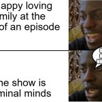 Disappointed Black Guy | A Happy loving family at the start of an episode; OH NO OH NO OH NO NO NO NO NO; The show is criminal minds | image tagged in disappointed black guy | made w/ Imgflip meme maker