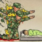 Sleeping child two soldiers