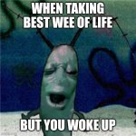 Cursed Plankton bathroom dream | WHEN TAKING BEST WEE OF LIFE; BUT YOU WOKE UP | image tagged in cursed plankton | made w/ Imgflip meme maker