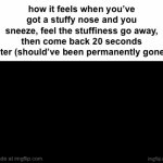 why does it have to do that? | how it feels when you’ve got a stuffy nose and you sneeze, feel the stuffiness go away, then come back 20 seconds later (should’ve been permanently gone): | image tagged in gifs,memes,funny,relatable,crash out,why are you reading this | made w/ Imgflip video-to-gif maker