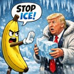 a banana saying stop ice to donald truump