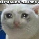 crying cat | ME READING THE ENDING OF “CHRONICLES OF NARNIA” | image tagged in crying cat,narnia,sad | made w/ Imgflip meme maker