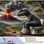 Dino on toilet during volcano eruption