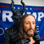 Demon hiding behind mask of Jesus Christ White House