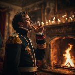 Napoleon drinking before the fire