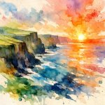 sunrise over Irish cliffs and ocean meme