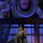 The Toy Story Gang chase by Spinosaurus | image tagged in the toy story gang meets what character,disney,pixar,deviantart,crossover | made w/ Imgflip meme maker