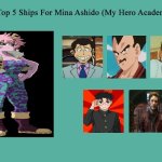 mina's 5 ships | image tagged in mina's 5 ships,dandadan,lupin the third,vegeta,my hero academia,starlord | made w/ Imgflip meme maker