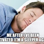 You can't just turn it off | ME AFTER I'VE BEEN ACTIVATED (I'M A SLEEPER AGENT) | image tagged in how i sleep | made w/ Imgflip meme maker