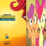 The Cutie Mark Crusaders are so excited for Minions vs. Monsters (2026) | image tagged in my little pony friendship is magic,my little pony,minions,illumination,memes,mlp fim | made w/ Imgflip meme maker
