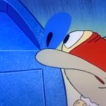 Stimpy looking at mailbox