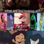 Luz Gus and Willow Laughs At what are you looking at? | image tagged in destroy this fill-in meme 2,deviantart,crossover,disney,the owl house | made w/ Imgflip meme maker
