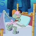 Squidward angry while on bed