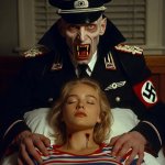 Nazi vampire sucking blood from American woman bed