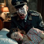 Nazi vampire sucking blood from American woman