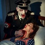 Nazi vampire sucking blood from American woman