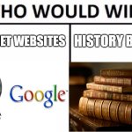 the contrast between persian and arabic claims | INTERNET WEBSITES; HISTORY BOOKS | image tagged in memes,who would win,iran,iranian,persian,internet | made w/ Imgflip meme maker