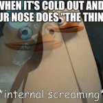 Canadian...anyone? | WHEN IT'S COLD OUT AND YOUR NOSE DOES "THE THING" | image tagged in pain,cold weather,internal screaming,relatable,relatable memes,canadian | made w/ Imgflip meme maker