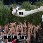 BB PubLib | ME; MY PUBLIC LIBRARY | image tagged in bad bunny fall | made w/ Imgflip meme maker