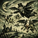 man flying with cows