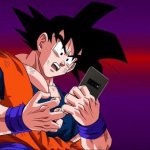 Goku staring at phone