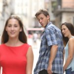 Guy distracted with two girlfriends