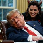 Donald Trump sleeping asleep drooling Satan smiling