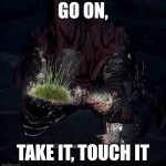 Touch Grass Gael | GO ON, TAKE IT, TOUCH IT | image tagged in touch grass,dark souls | made w/ Imgflip meme maker