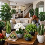 wide array of nice-looking PLASTIC" [dead, lifeless] PLANTS amid