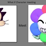 Fill in memes be like: | image tagged in what if character meeting,oggy and the cockroaches,dandy's world,deviantart | made w/ Imgflip meme maker