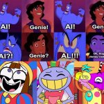 Pomni And Jax And Zooble Laugh At Aladdin Saying Sugar Honey Iced Tea? | image tagged in pomni and jax and zooble laugh at who/what,deviantart,crossover,disney,aladdin,the amazing digital circus | made w/ Imgflip meme maker