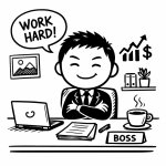 Asian Company boss in stickman cartoon