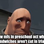 Average preschooler mentality | How mfs in preschool act when the sandwiches aren't cut in triangles: | image tagged in gifs,preschool | made w/ Imgflip video-to-gif maker
