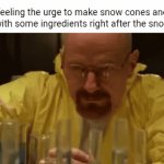 Snow cones and ice cream | Me feeling the urge to make snow cones and ice cream with some ingredients right after the snowstorm: | image tagged in gifs,snow cones,ice cream,snowstorm,blank white template,memes | made w/ Imgflip video-to-gif maker