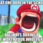 School Hallways | THAT ONE DUDE IN THE SCHOOL; HALLWAYS DURING A TEST WORTH YOUR WHOLE GRADE | image tagged in mario screaming | made w/ Imgflip meme maker
