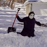 Michael Myers shoveling snow