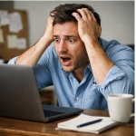 A four-panel sequence showing a person’s confidence slowly colla