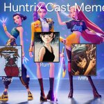 HUNTR/X cast meme with the female Gorillaz members | image tagged in huntrix cast meme,kpop demon hunters,gorillaz,spoof cast | made w/ Imgflip meme maker