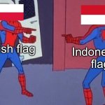 One’s the other upside down | Polish flag; Indonesian flag | image tagged in spiderman pointing at spiderman,poland,indonesia,flag | made w/ Imgflip meme maker